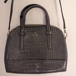 Kate Spade - Medium Grey Croc Embossed Leather Satchel w/ Gold Hardware
